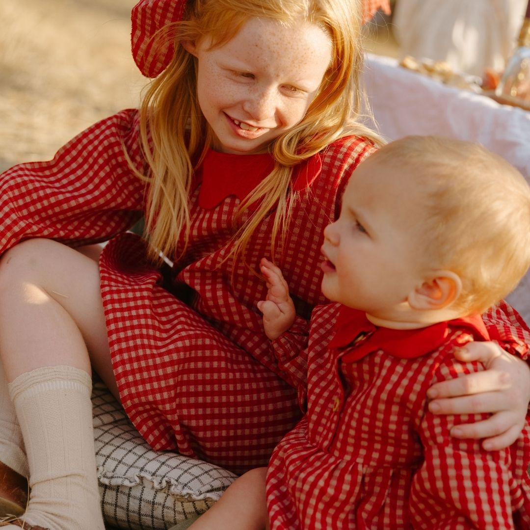 Mini Mabel Bloomer Set in Cranberry Check
