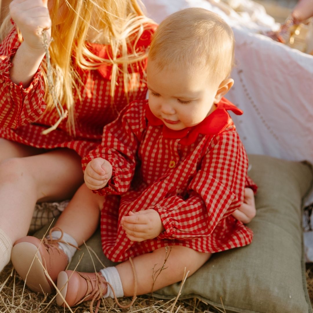 Mini Mabel Bloomer Set in Cranberry Check