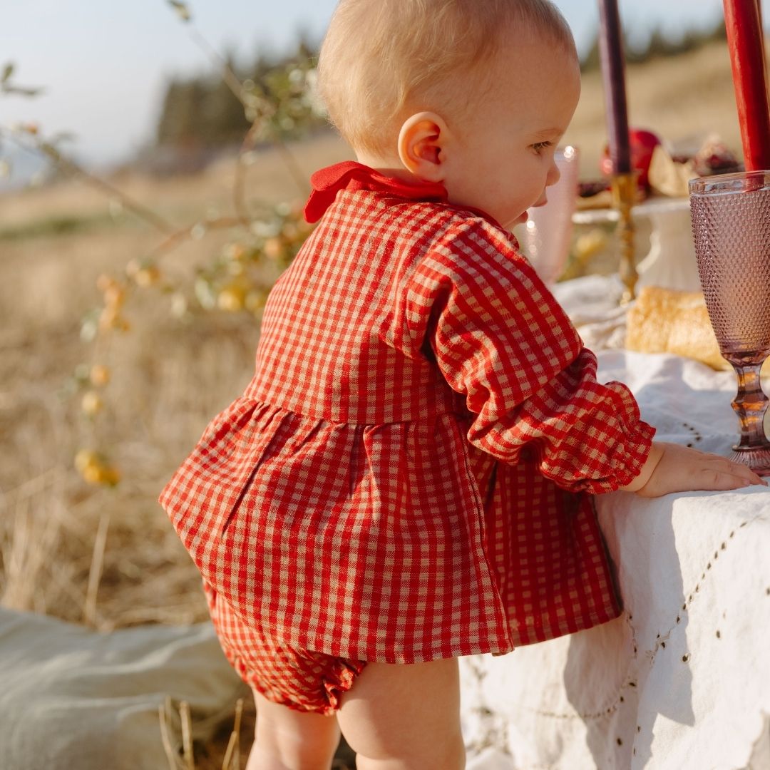 Mini Mabel Bloomer Set in Cranberry Check