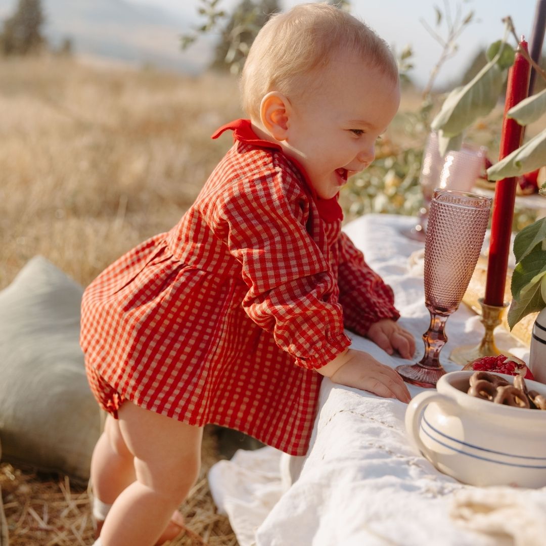 Mini Mabel Bloomer Set in Cranberry Check