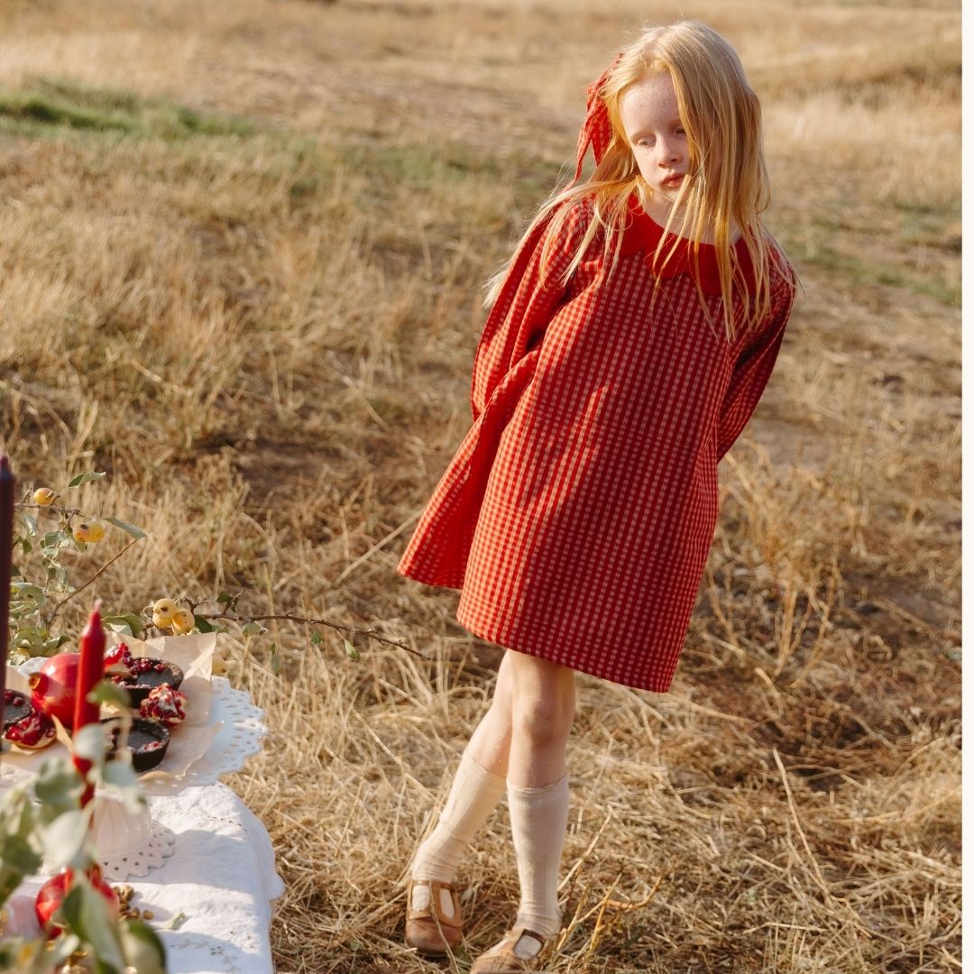 Mabel Girl Dress in Cranberry Check