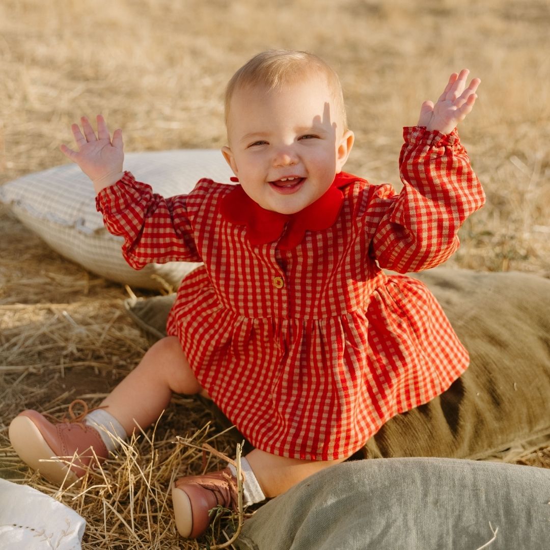 Mini Mabel Bloomer Set in Cranberry Check