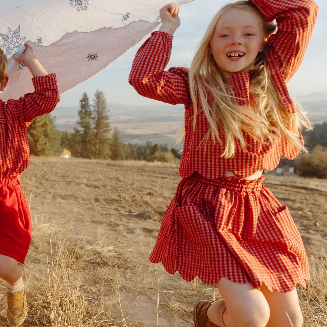 Magnolia Skirt Set in Cranberry Check