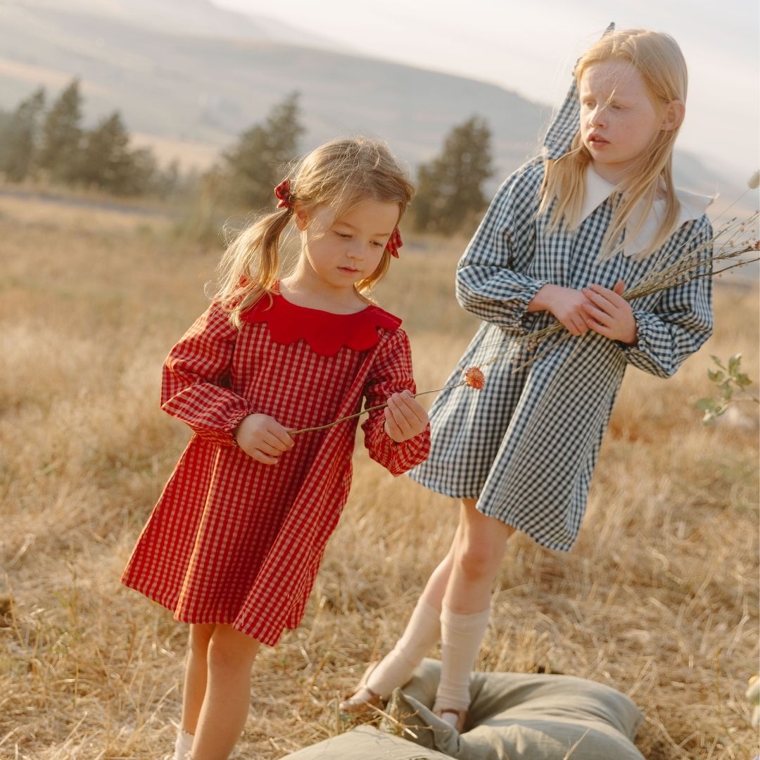 Mabel Girl Dress in Cranberry Check