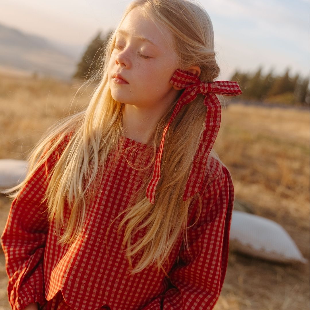 Folklore Medium Bow in Cranberry Check