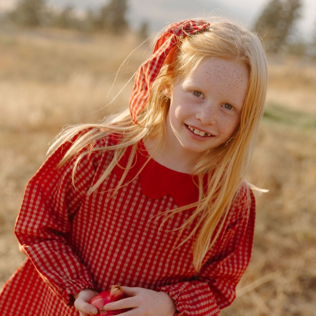 Mabel Girl Dress in Cranberry Check