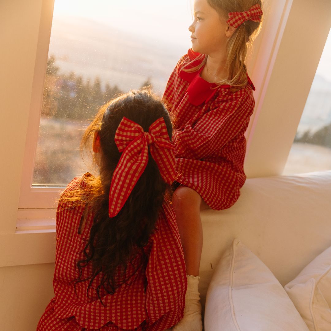 Folklore Large Bow in Cranberry Check