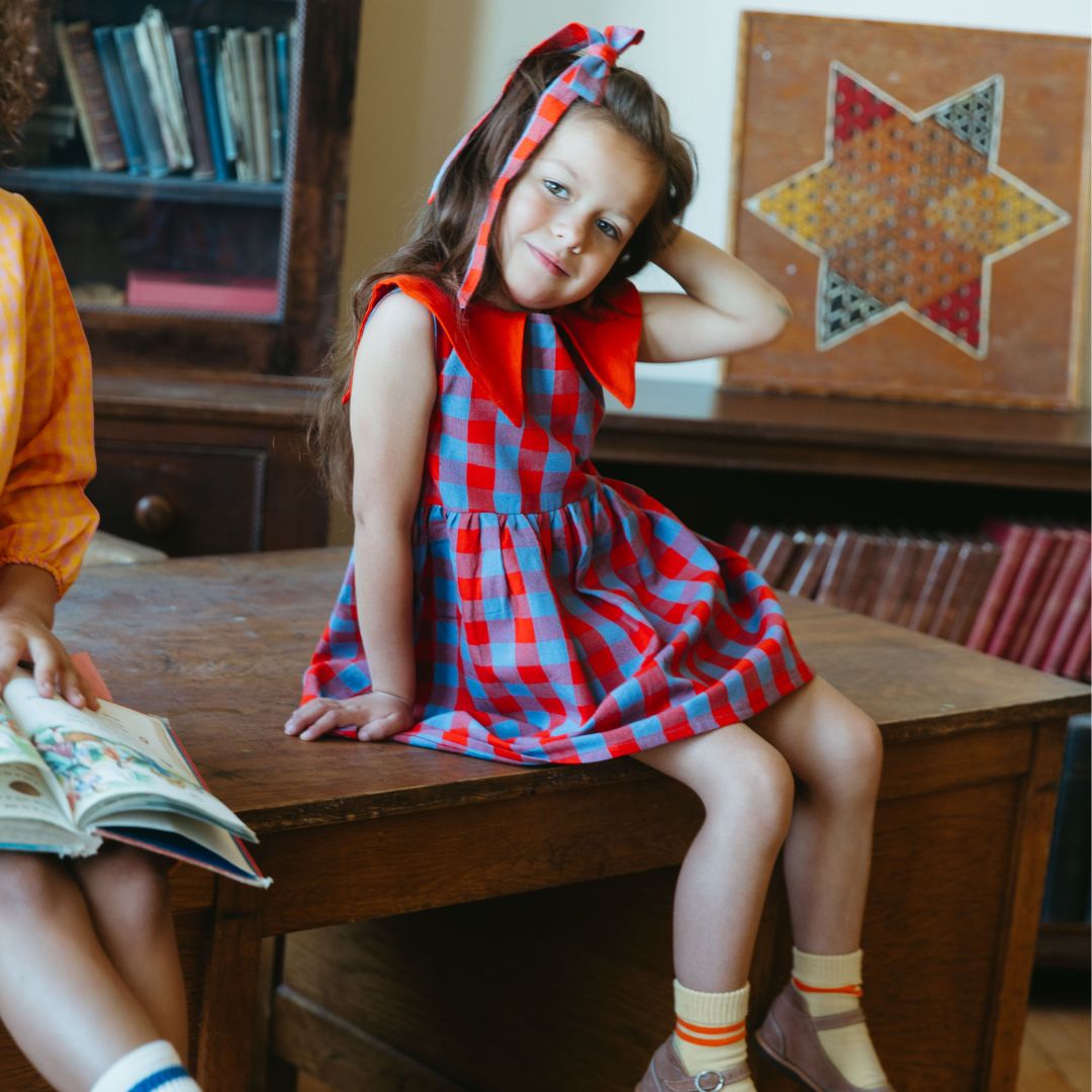 Tessa Girl Dress in Primary Plaid