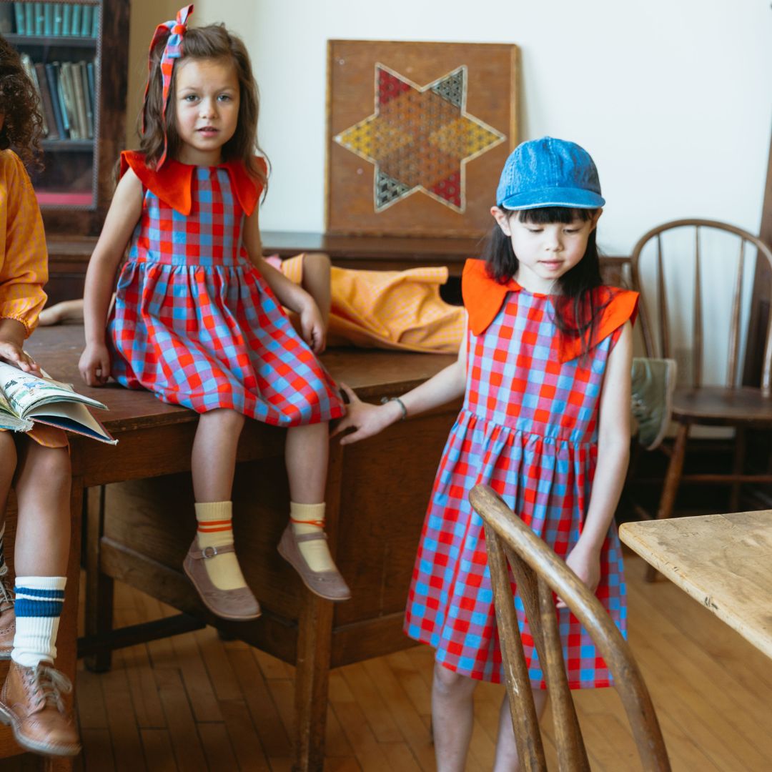 Tessa Girl Dress in Primary Plaid