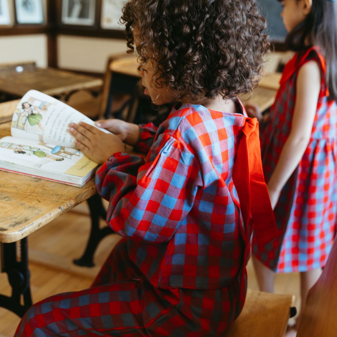 Simone Girl Set in Primary Plaid