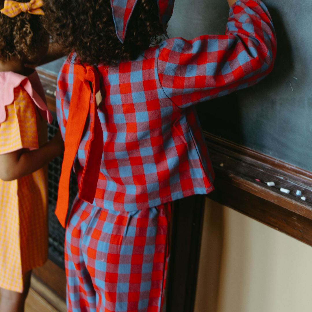Simone Girl Set in Primary Plaid