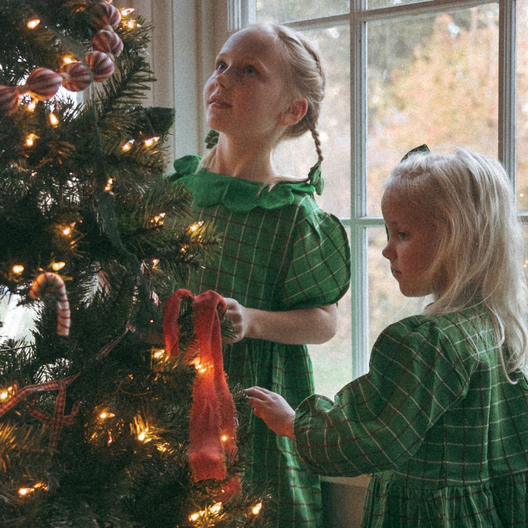 Mabel Girl Dress in Festive Green