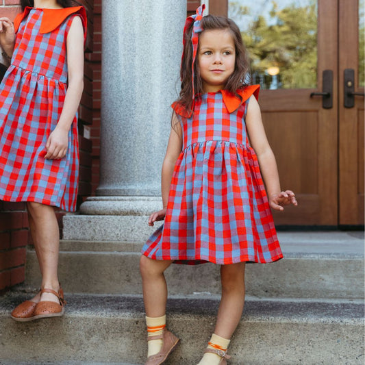 Tessa Girl Dress in Primary Plaid