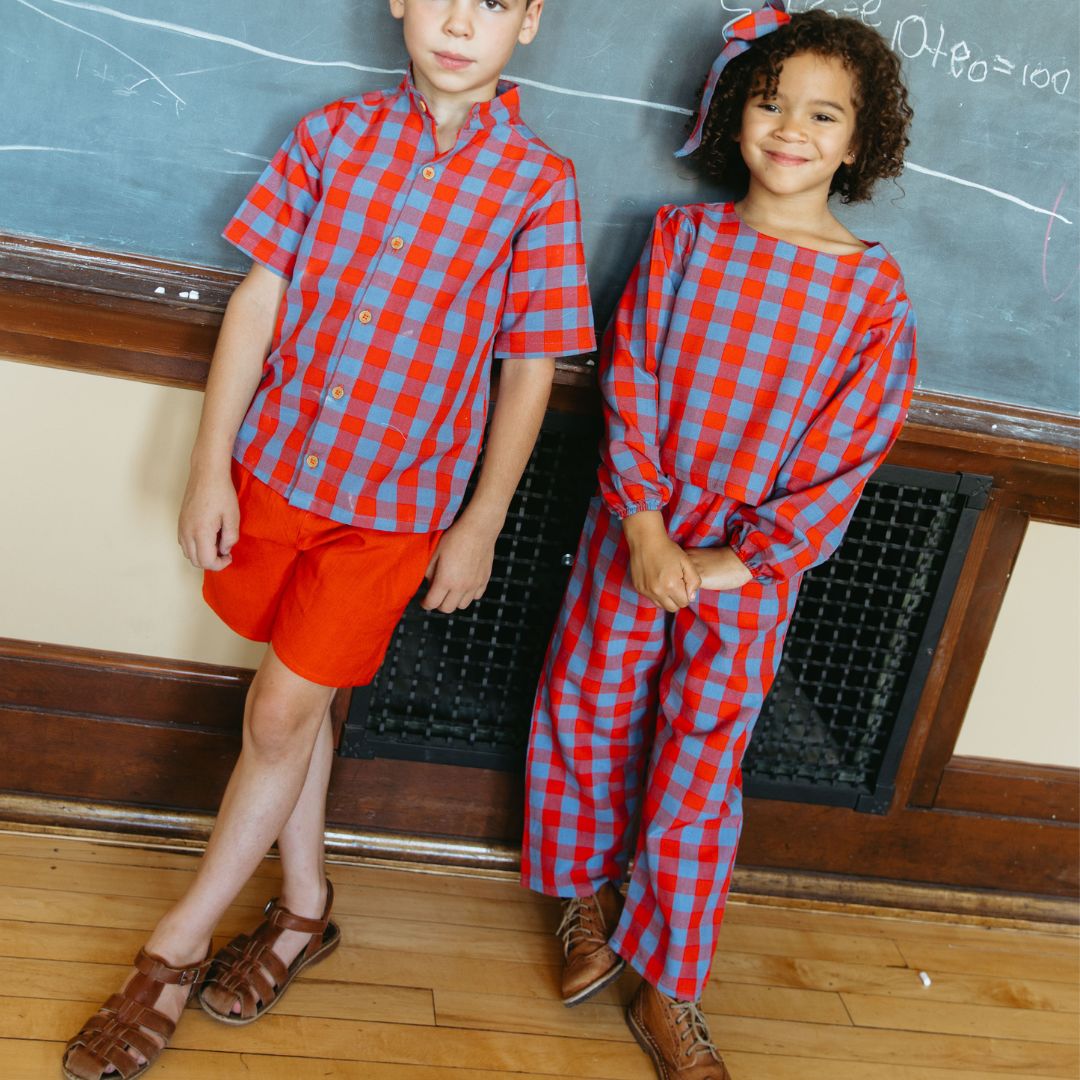 Simone Girl Set in Primary Plaid