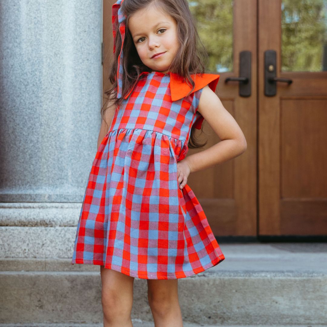 Tessa Girl Dress in Primary Plaid