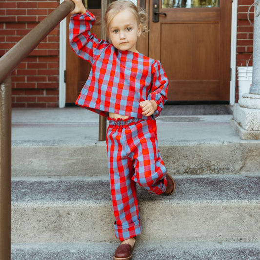 Simone Girl Set in Primary Plaid