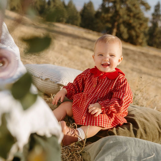 Mini Mabel Bloomer Set in Cranberry Check