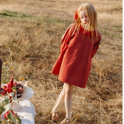 Mabel Girl Dress in Cranberry Check