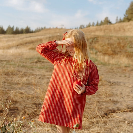 Mabel Girl Dress in Cranberry Check