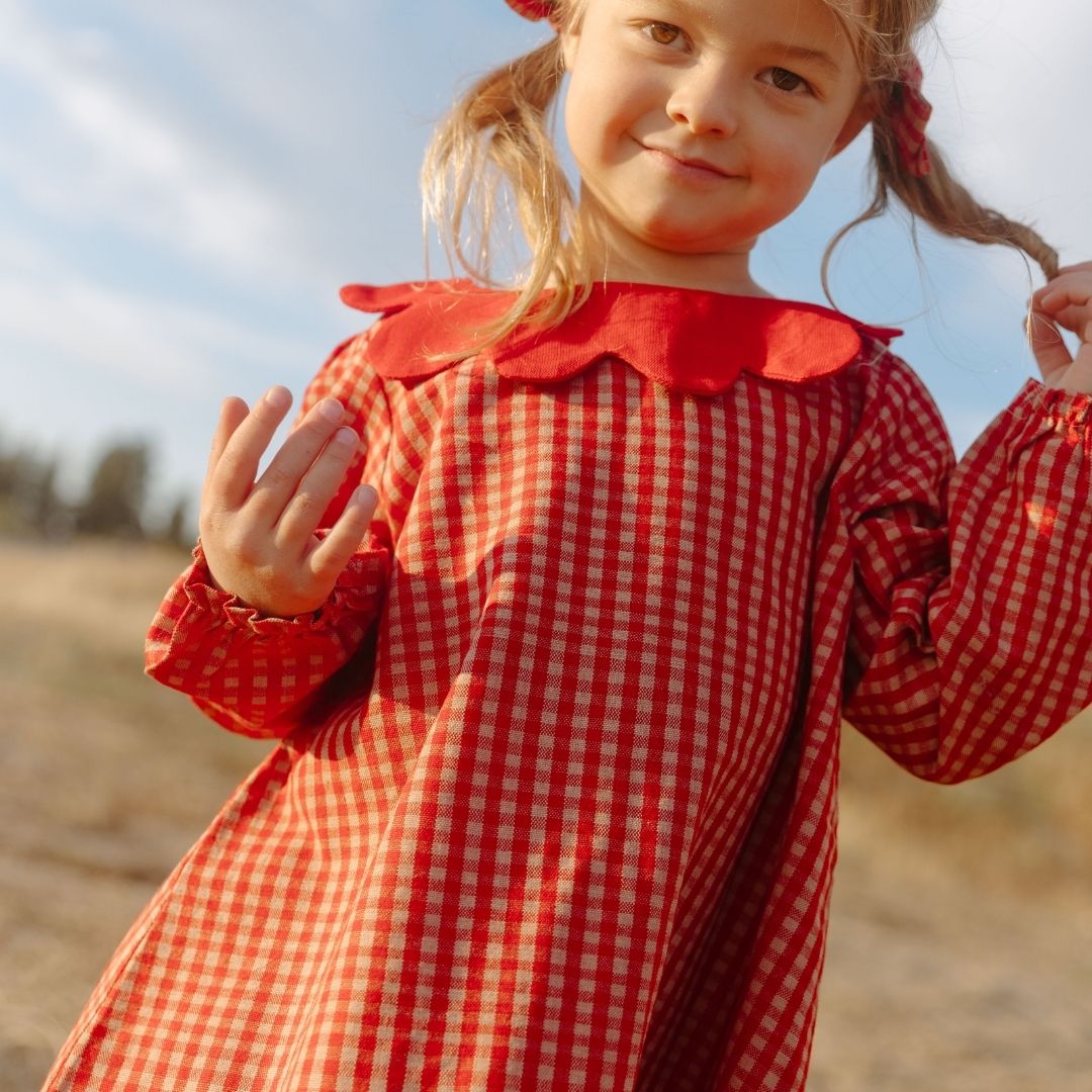 Mabel Girl Dress in Cranberry Check