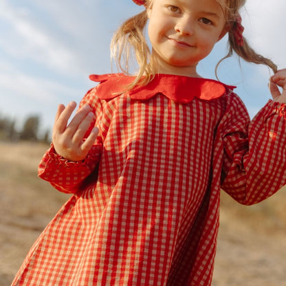 Mabel Girl Dress in Cranberry Check