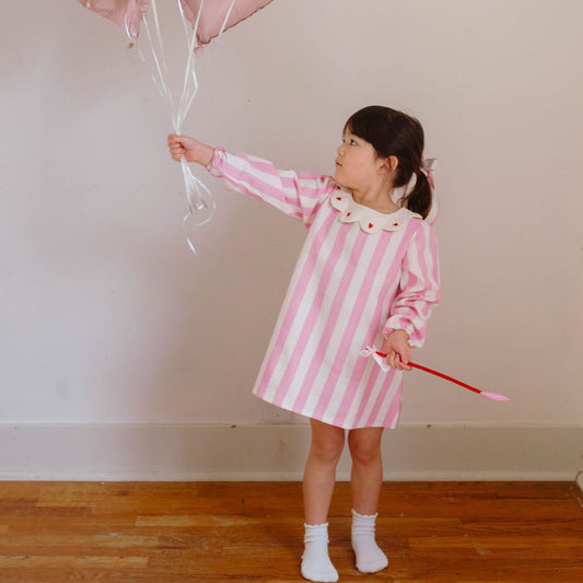 Mabel Girl Dress in Pink Sugar Stripe