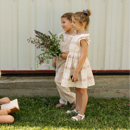 Agnes Pinafore Dress in Dust Pink Embroidery