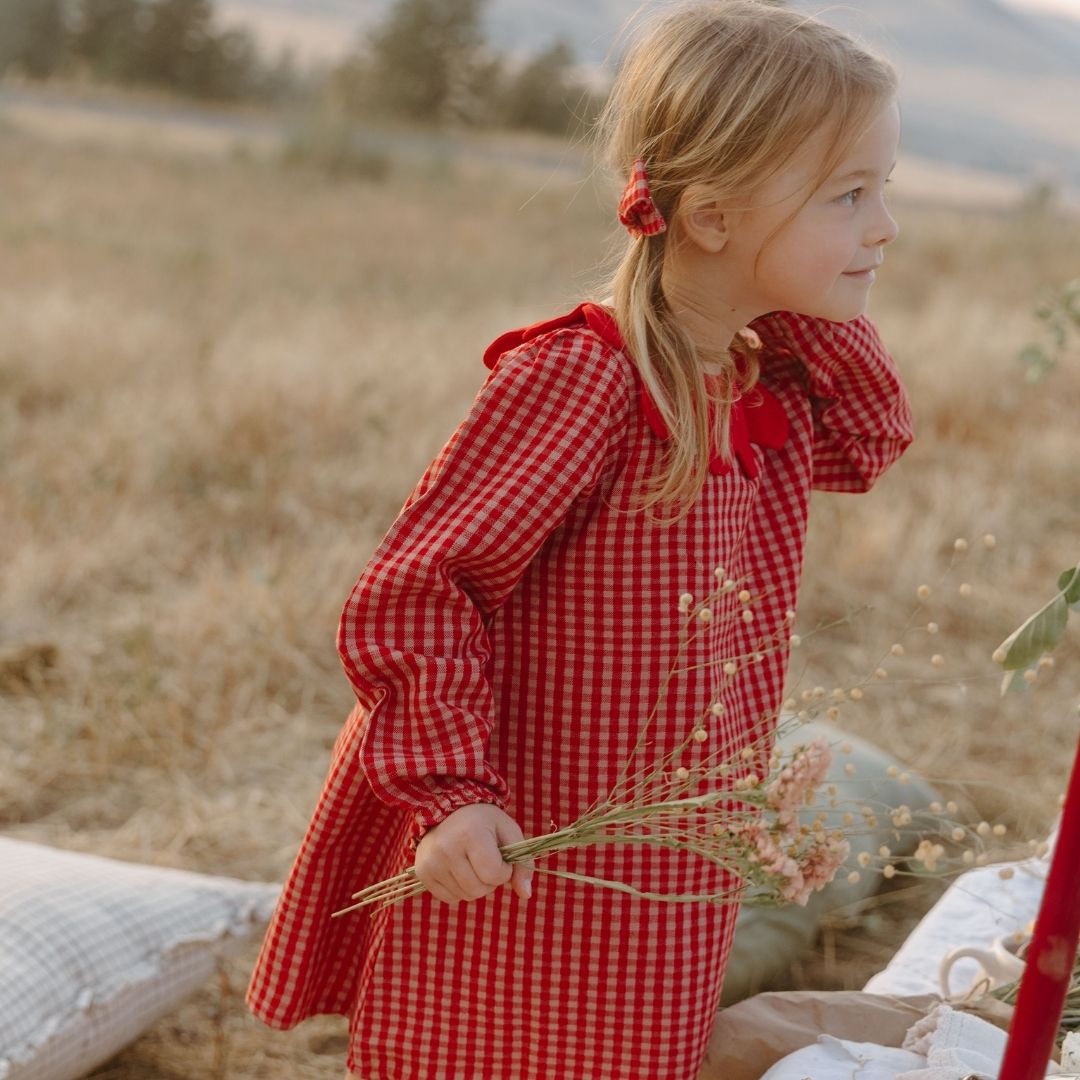 Mabel Girl Dress in Cranberry Check