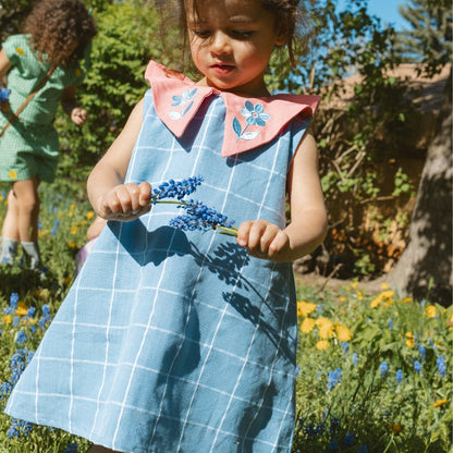 Eden Girl Dress in Seaside Windowpane