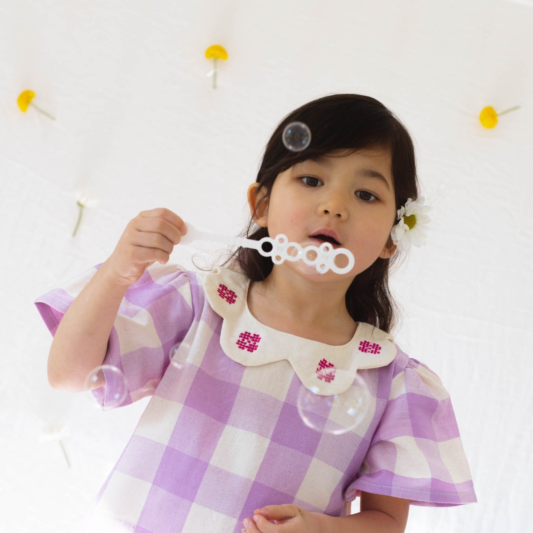 Franny Girl Dress in Lilac Gingham