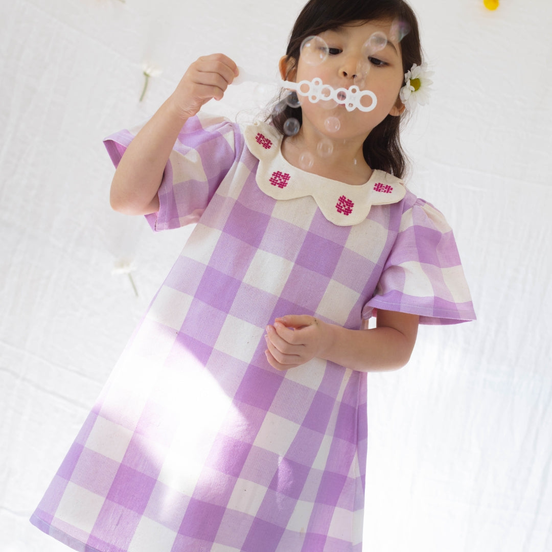 Franny Girl Dress in Lilac Gingham