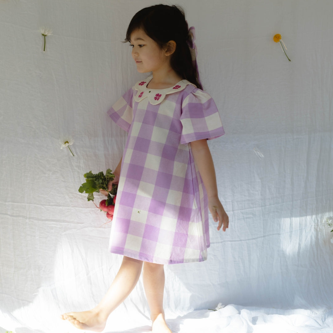 Franny Girl Dress in Lilac Gingham