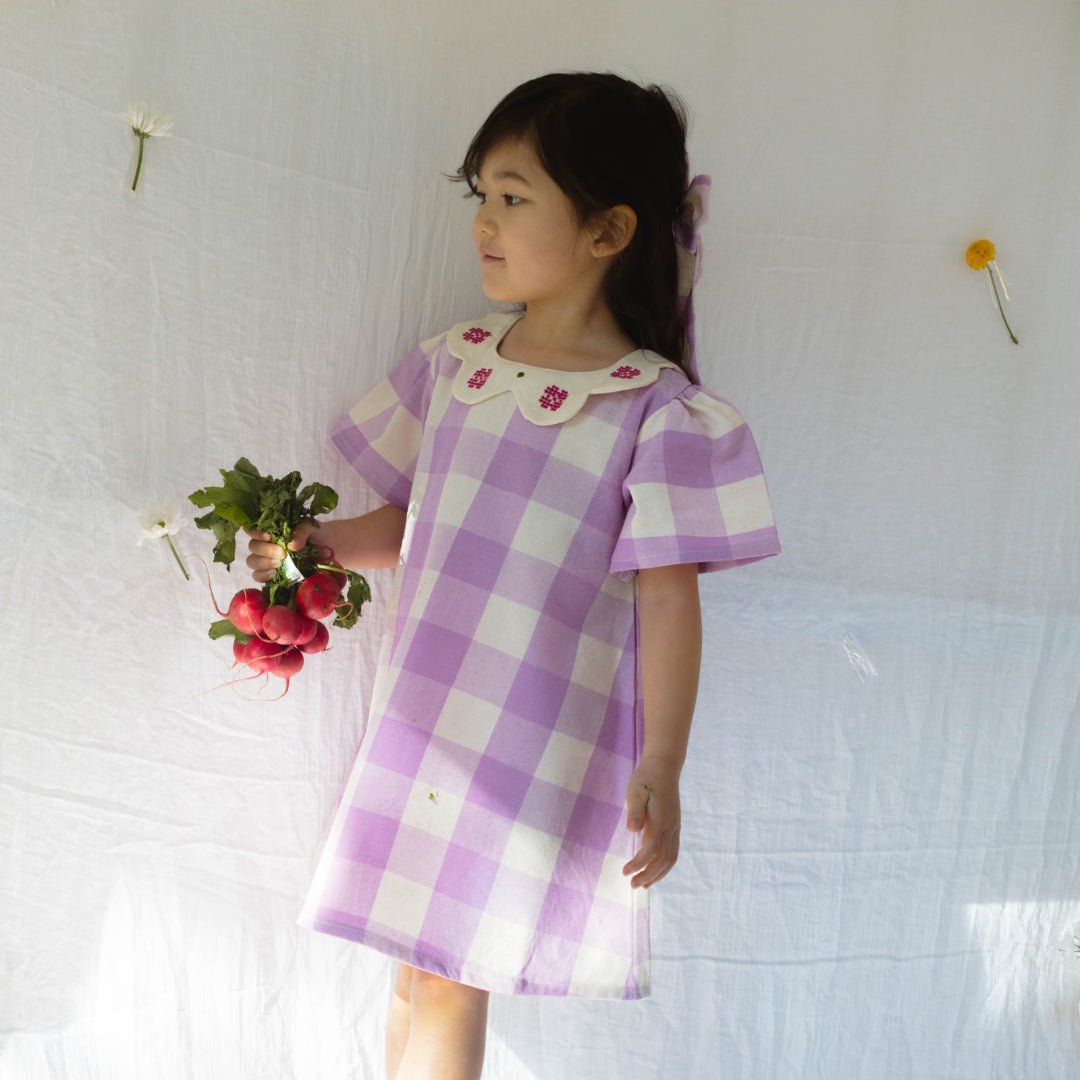 Franny Girl Dress in Lilac Gingham