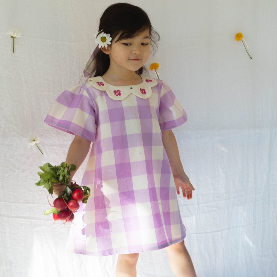 Franny Girl Dress in Lilac Gingham