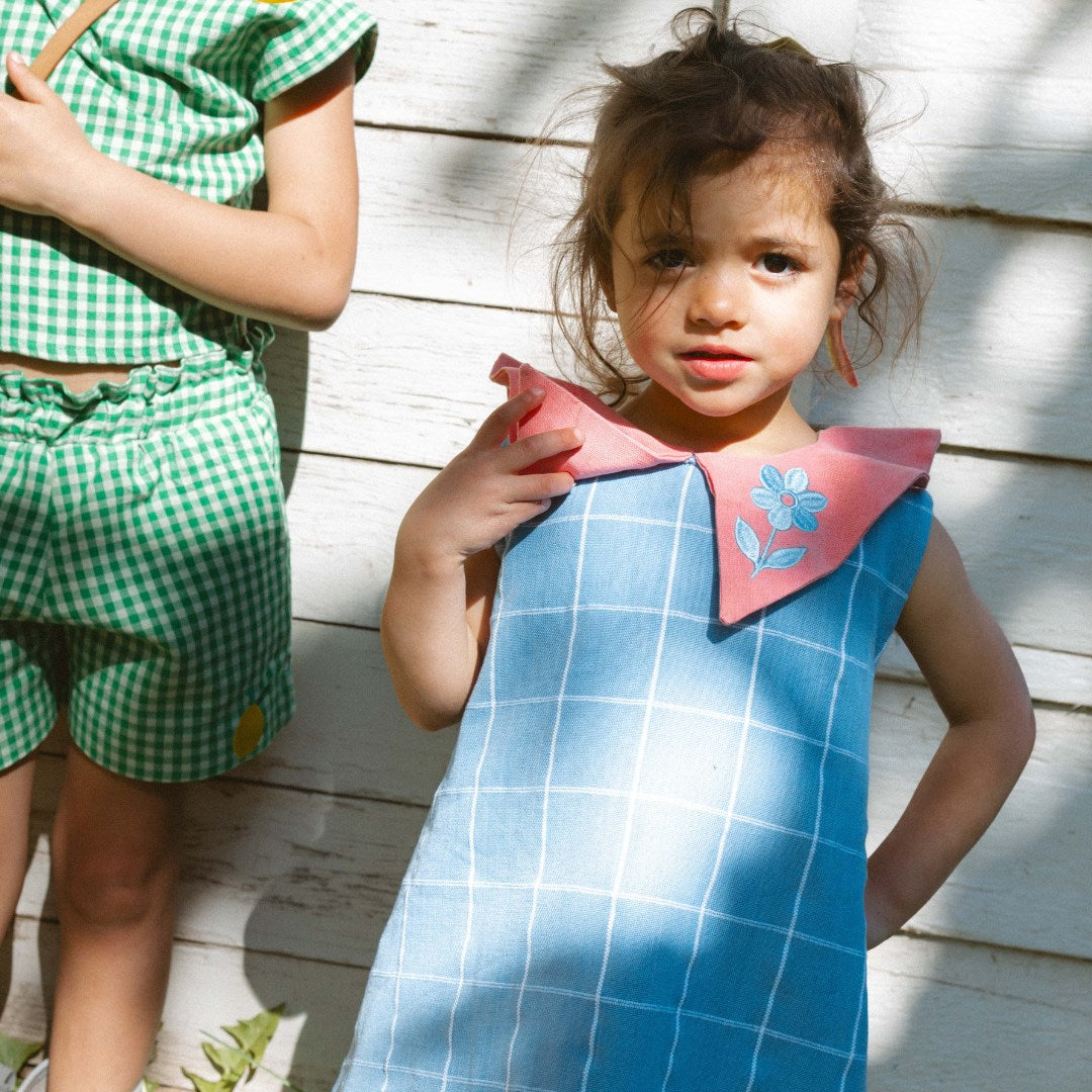 Eden Girl Dress in Seaside Windowpane
