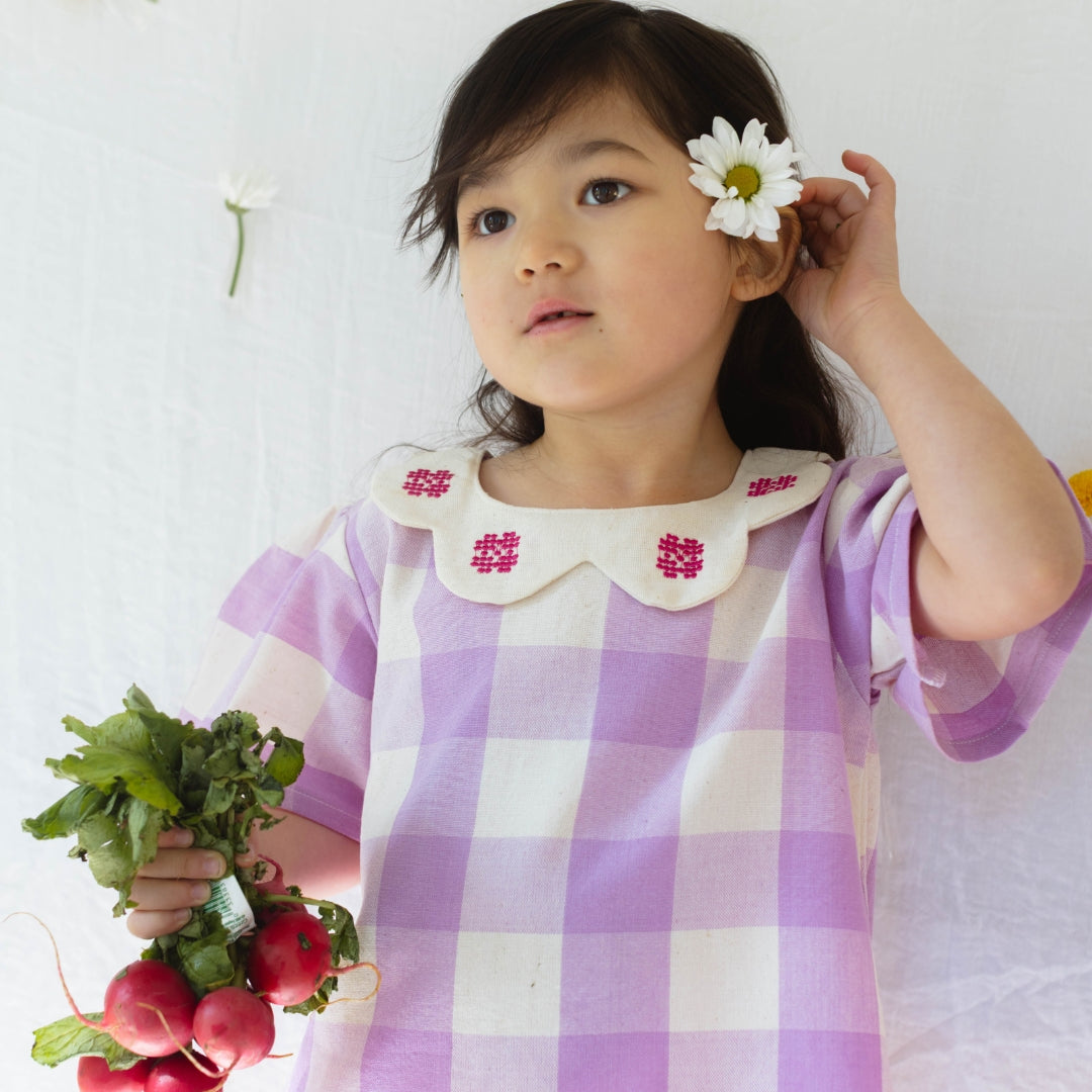 Franny Girl Dress in Lilac Gingham