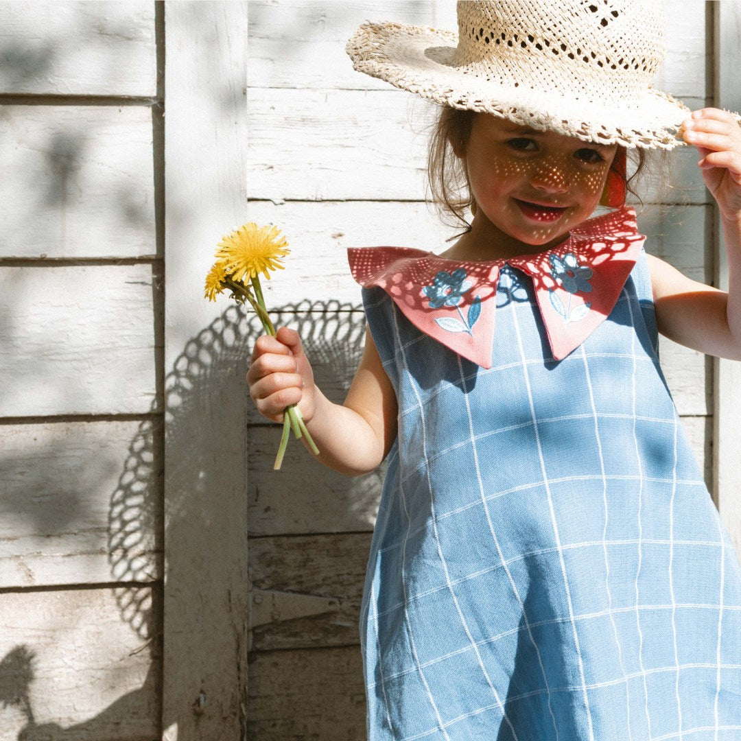 Eden Girl Dress in Seaside Windowpane