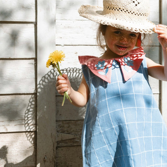 Eden Girl Dress in Seaside Windowpane