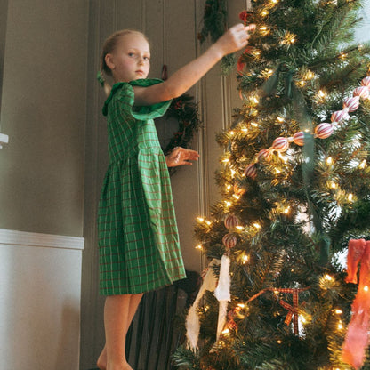 Mabel Girl Dress in Festive Green