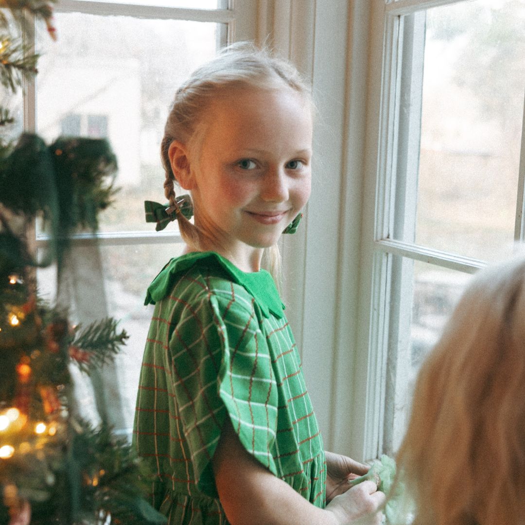 Mabel Girl Dress in Festive Green