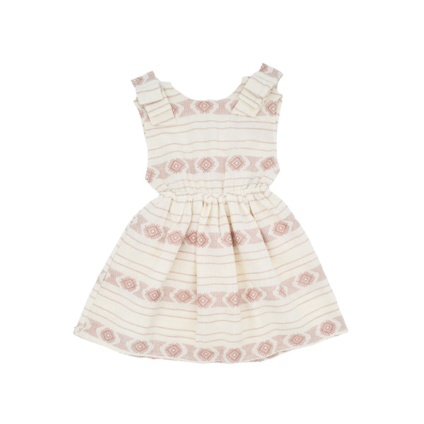 Agnes Pinafore Dress in Dust Pink Embroidery