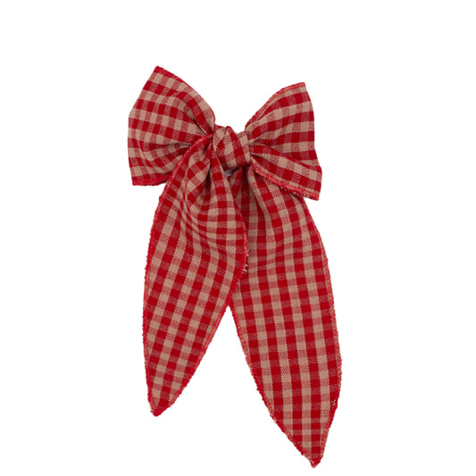 Folklore Large Bow in Cranberry Check