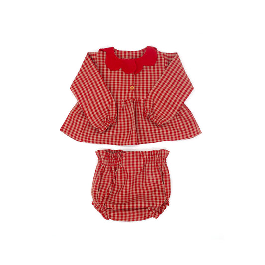 Mini Mabel Bloomer Set in Cranberry Check
