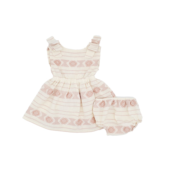 Mini Agnes Pinafore Set in Dust Pink Embroidery