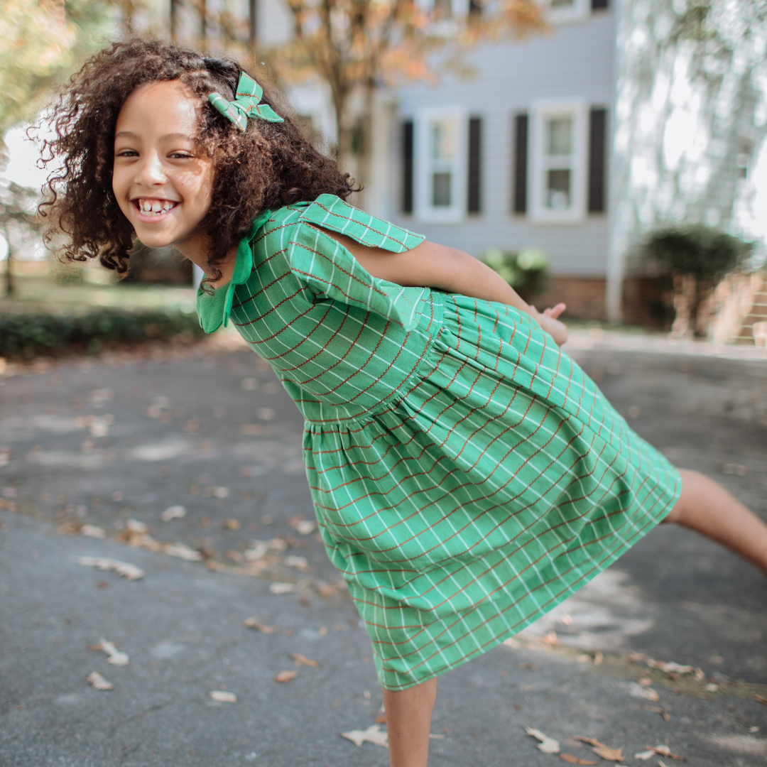 Mabel Girl Dress in Festive Green